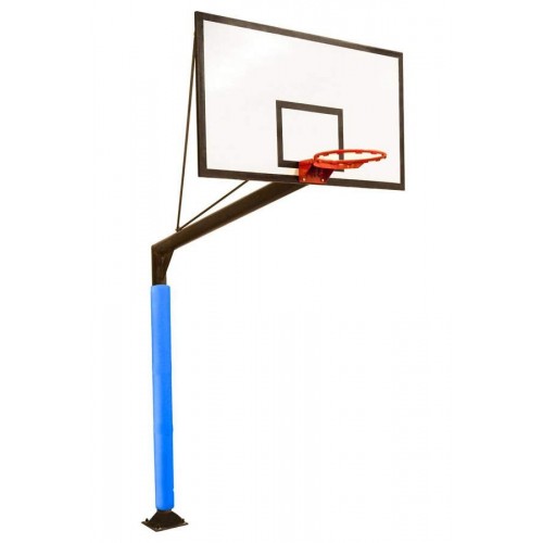 Juego de canastas basket fijas con postes redondos Ø 140 mm. 2,25 m. de vuelo. Con tableros de cristal templado de 1,2 cm