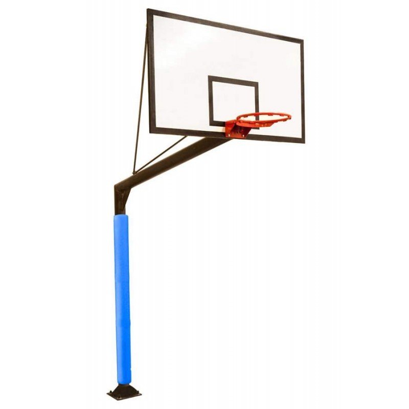 Juego de canastas basket fijas con postes redondos Ø 140 mm. 2,25 m. de vuelo. Con tableros de cristal templado de 1,2 cm