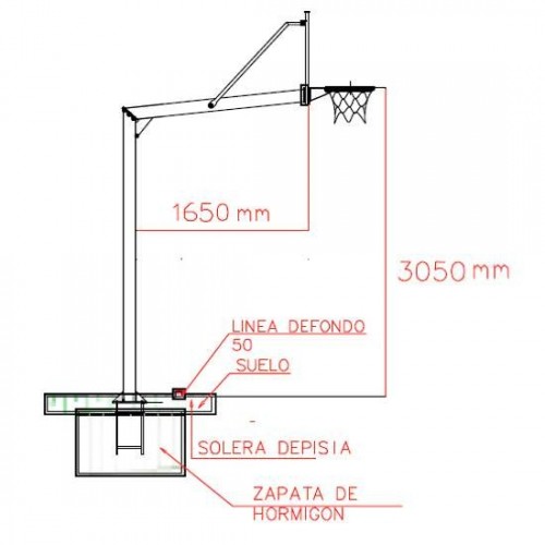 Fixed basket basket game with 140 mm diameter round posts. 2.25 m. of flight. with Tempered glass panels of 1.2 cm