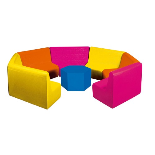 Set of 6 sofas and hexagonal foam table for kindergarten