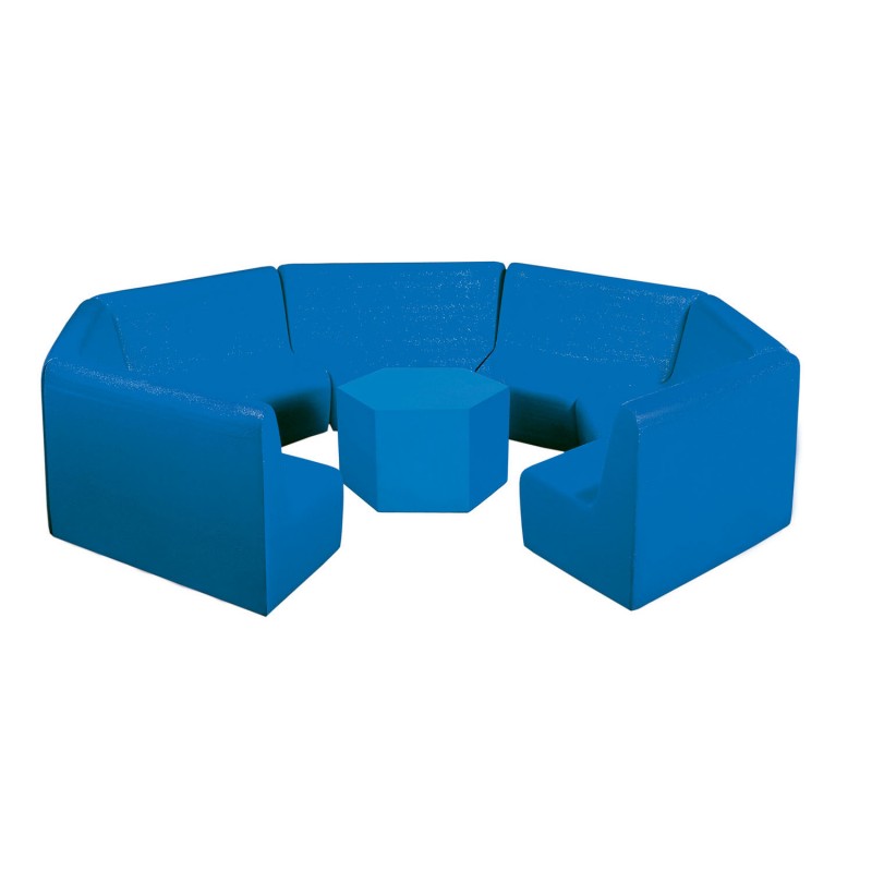 Set of 6 sofas and hexagonal foam table for kindergarten