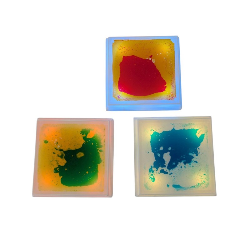 Bases Cuadradas Sensoriales con Líquido e Iluminación LED - Set de 3