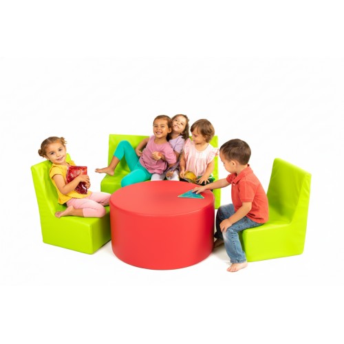 Set: Sofa, Two Armchairs and Table in Synthetic Leather