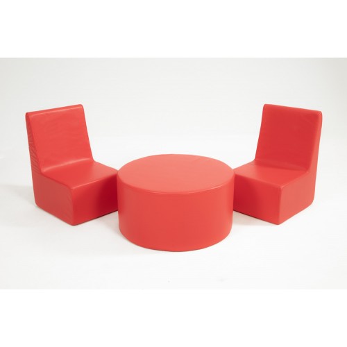 Corner set with 2 chairs + cylindrical table in synthetic leather