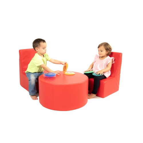 Corner set with 2 chairs + cylindrical table in synthetic leather