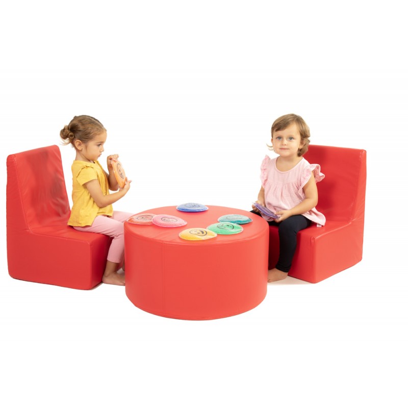 Corner set with 2 chairs + cylindrical table in synthetic leather