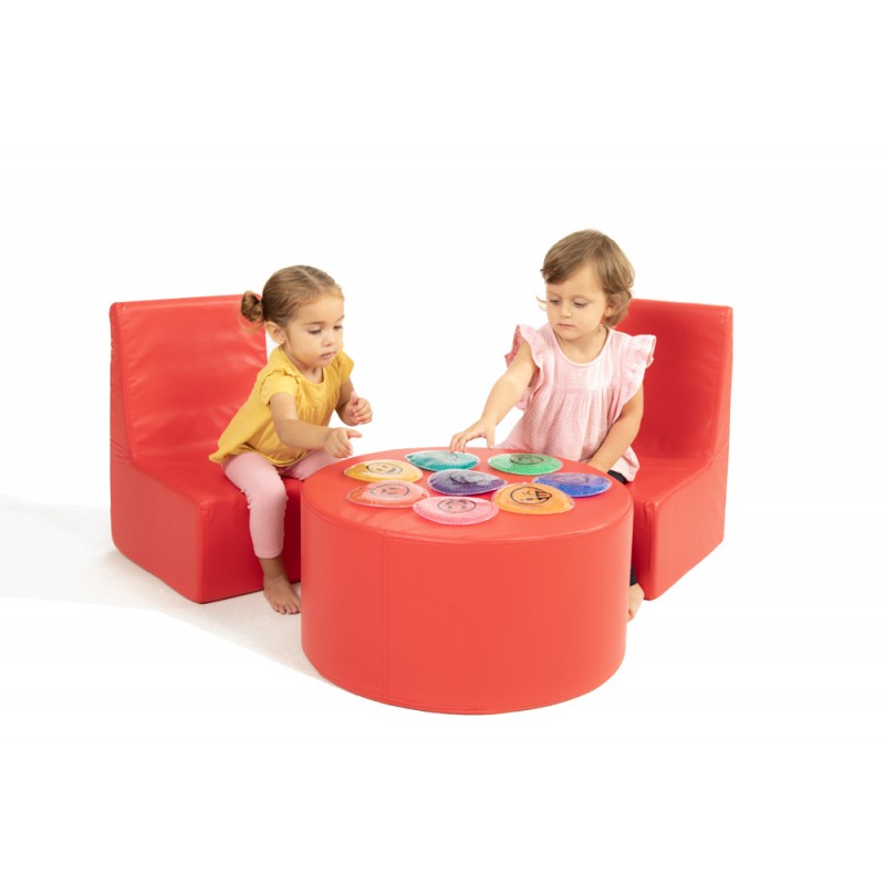 Corner set with 2 chairs + cylindrical table in synthetic leather