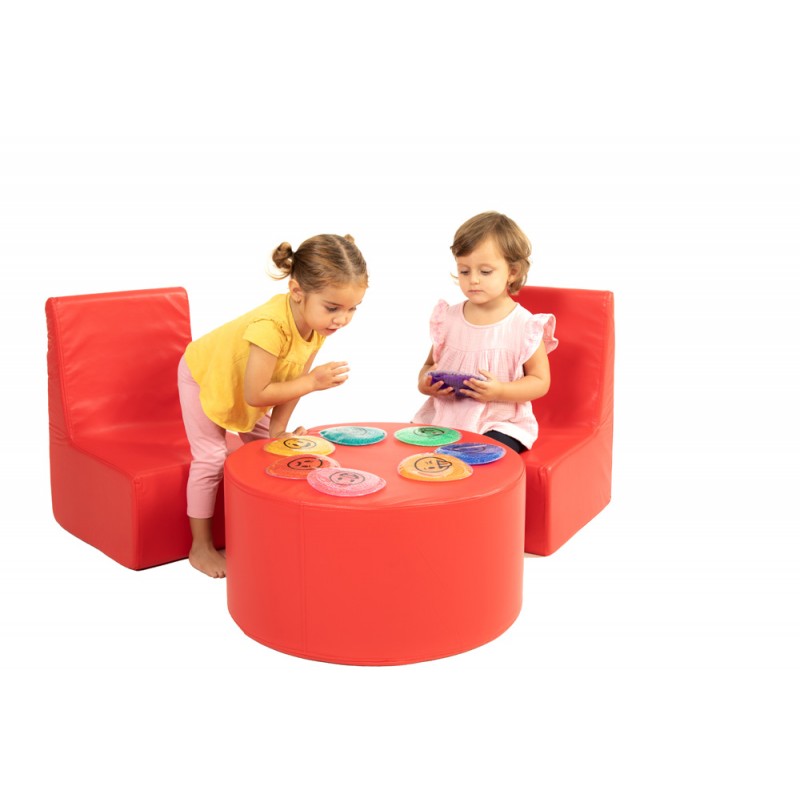 Corner set with 2 chairs + cylindrical table in synthetic leather