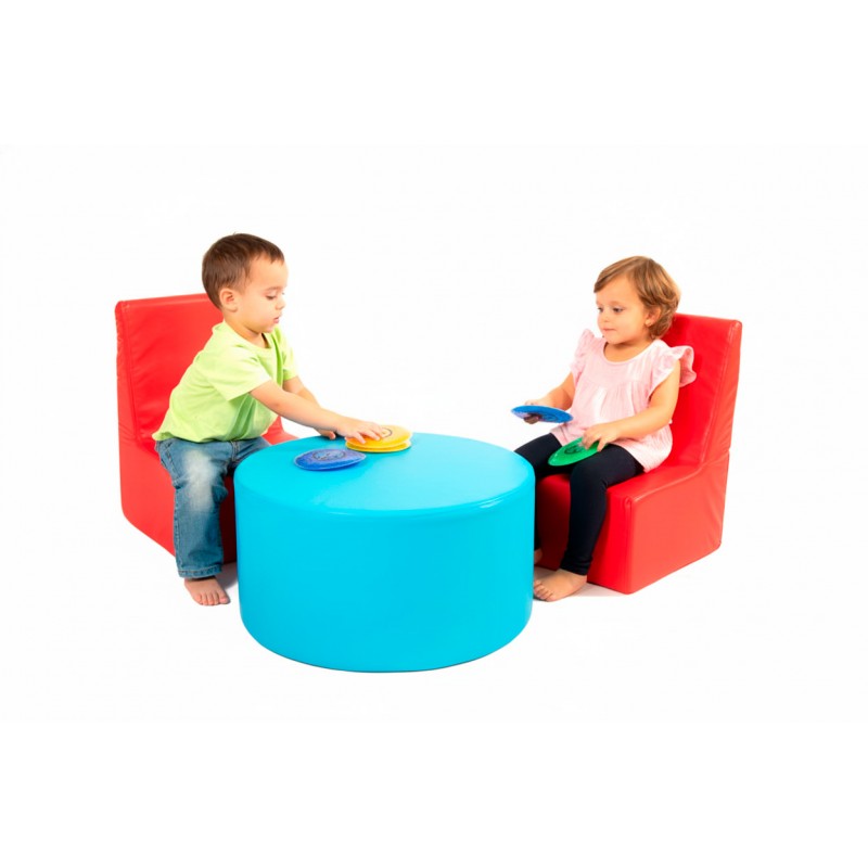 Corner set with 2 chairs + cylindrical table in synthetic leather