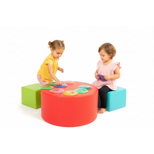 Set of 2 Puff + Foam Table with Synthetic Leather