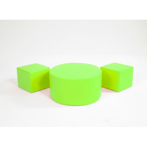 Set of 2 Puff + Foam Table with Synthetic Leather