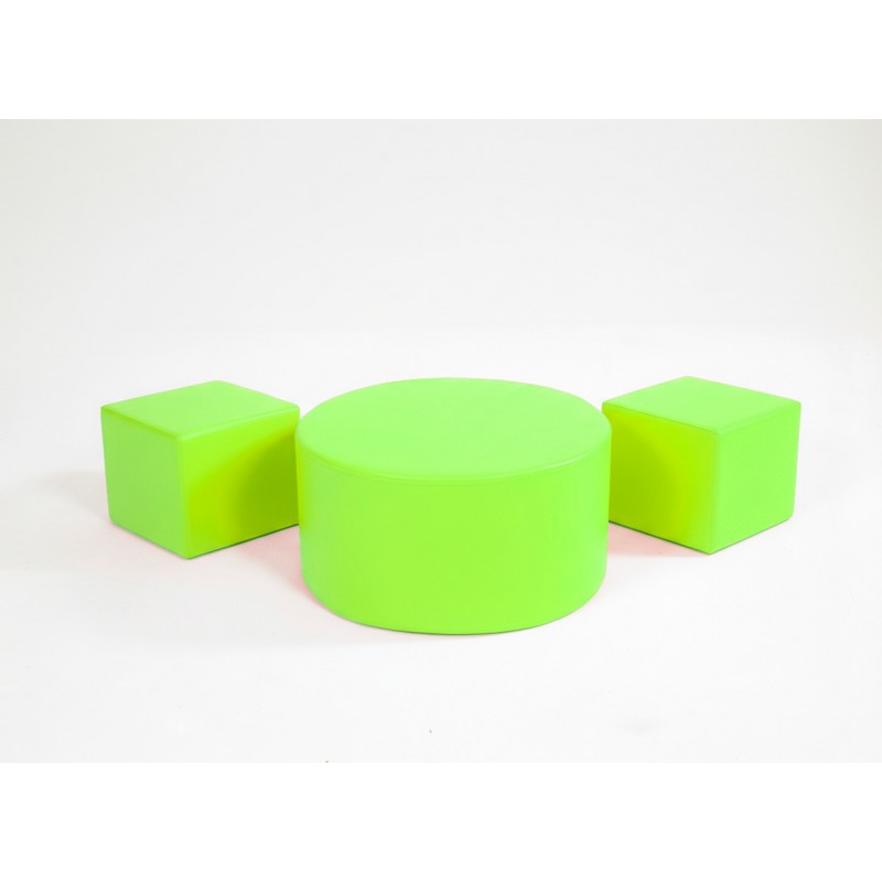 Set of 2 Puff + Foam Table with Synthetic Leather
