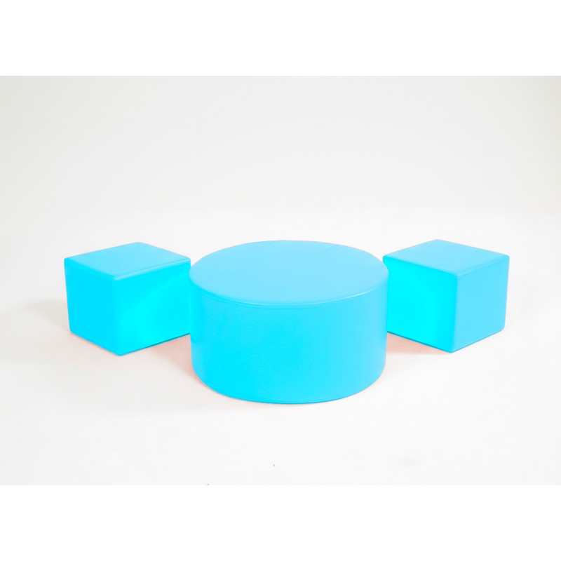 Set of 2 Puff + Foam Table with Synthetic Leather