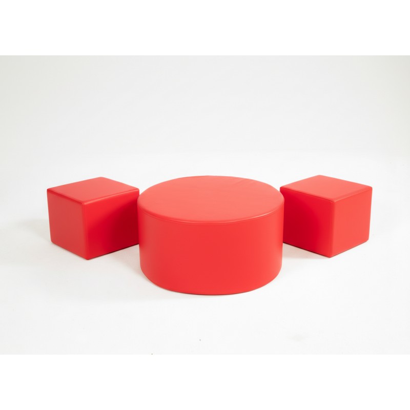 Set of 2 Puff + Foam Table with Synthetic Leather
