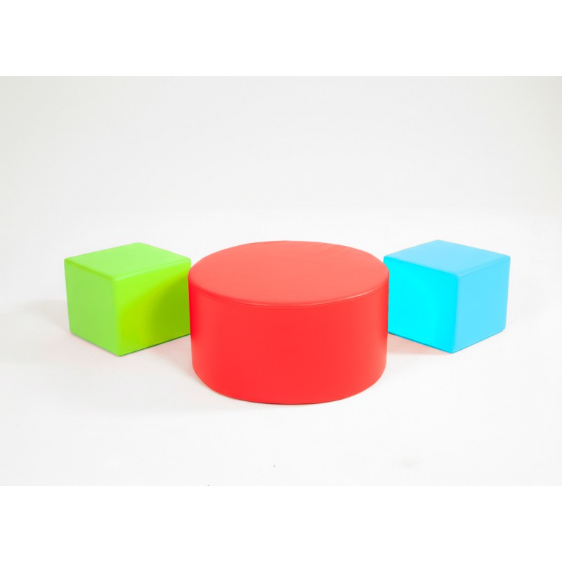 Set of 2 Puff + Foam Table with Synthetic Leather