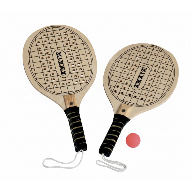 Set of 20 Wooden Beach Paddle Games (2 Rackets + Ball)