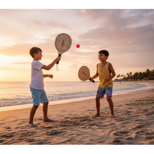 Set of 20 Wooden Beach Paddle Games (2 Rackets + Ball)