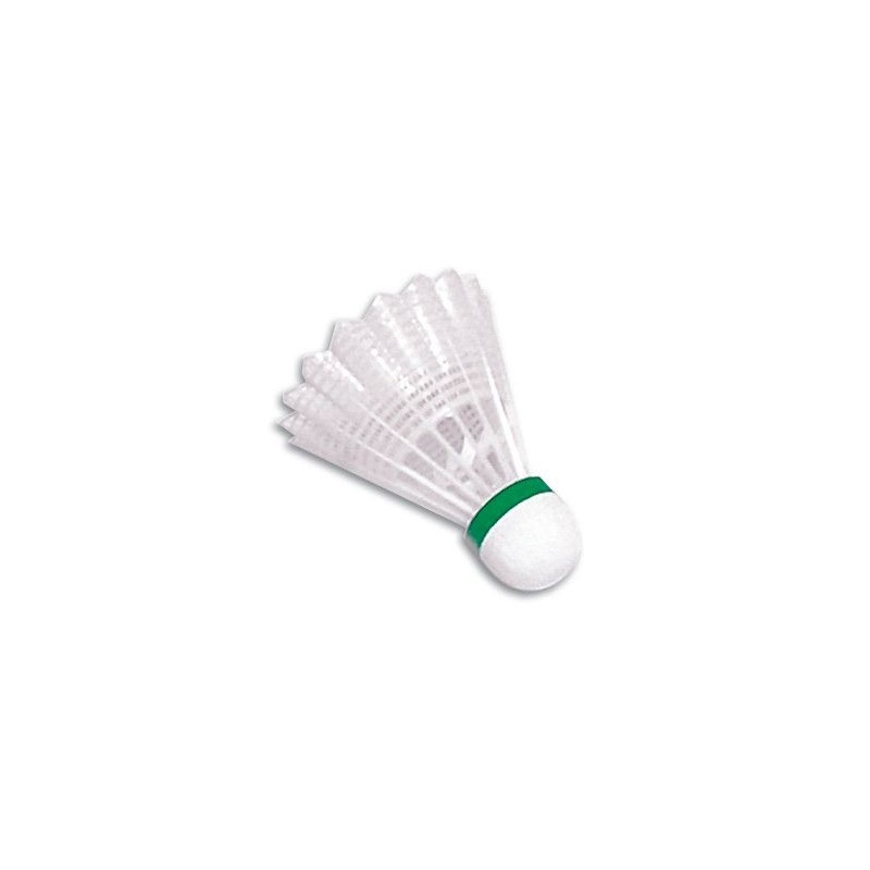 Volante de badminton de vinilo. Color verde. Velocidad lenta.