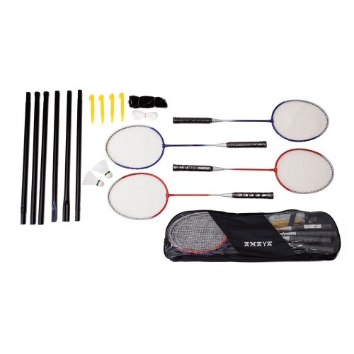 Set 4 raquetas de badminton con postes, red, 2 volantes y bolso