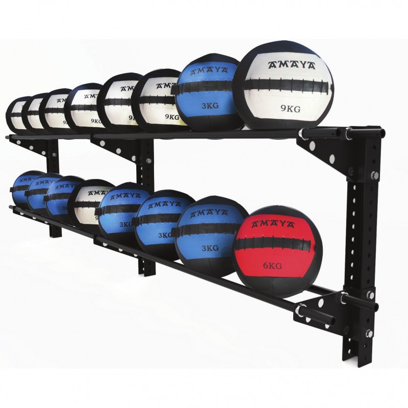 Long wall rack for medicinal balls.